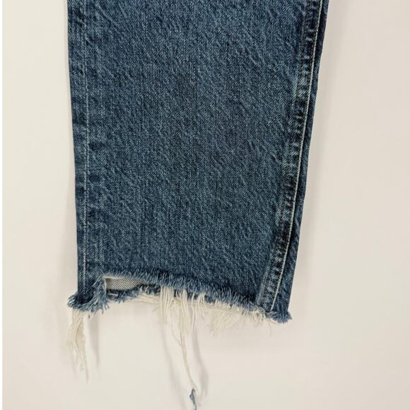 Agolde Riley Jeans Denim Button Fly Raw Hem High Rise Ankle Crop Blue Size 27 - Picture 3 of 7
